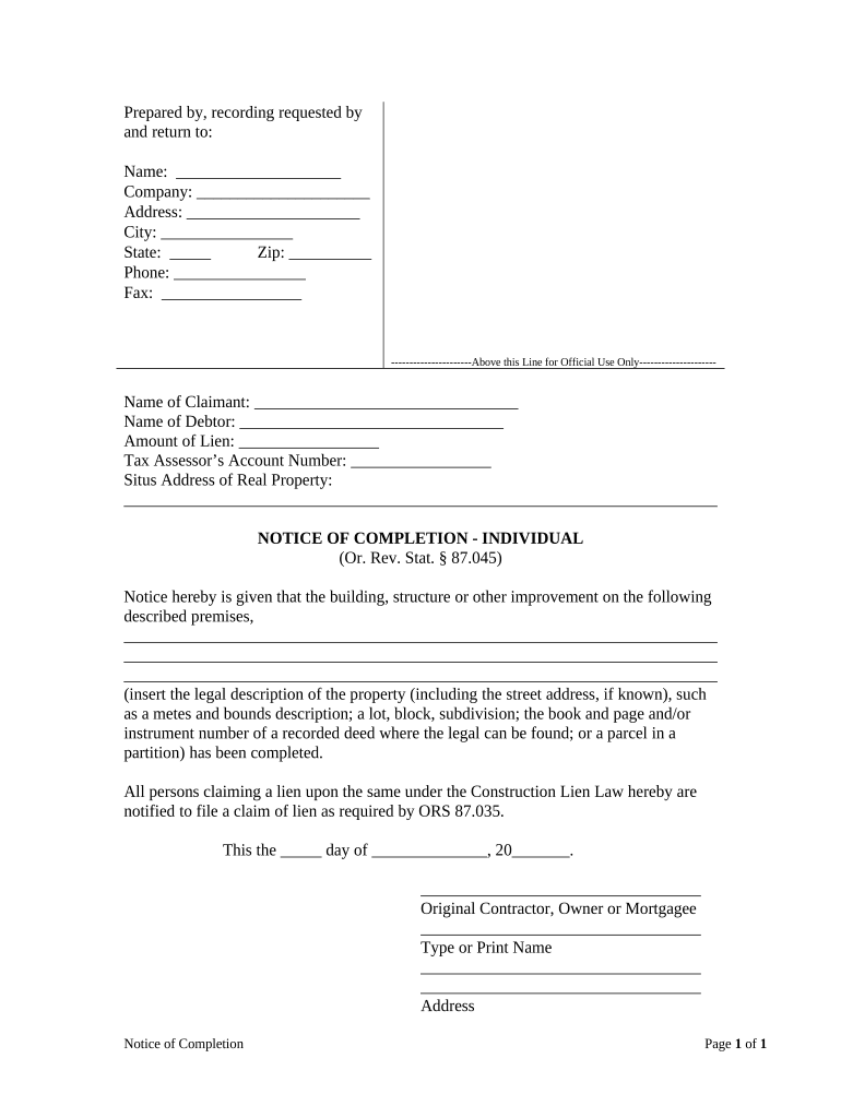 Notice Completion Oregon  Form