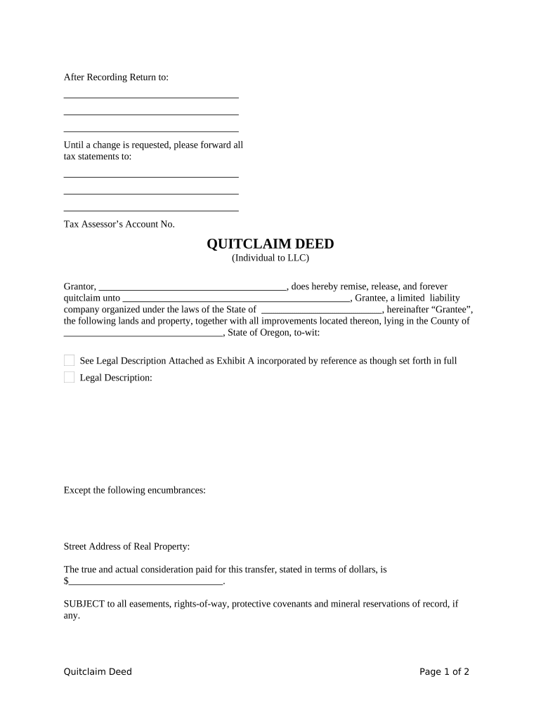 Oregon Quitclaim Deed  Form