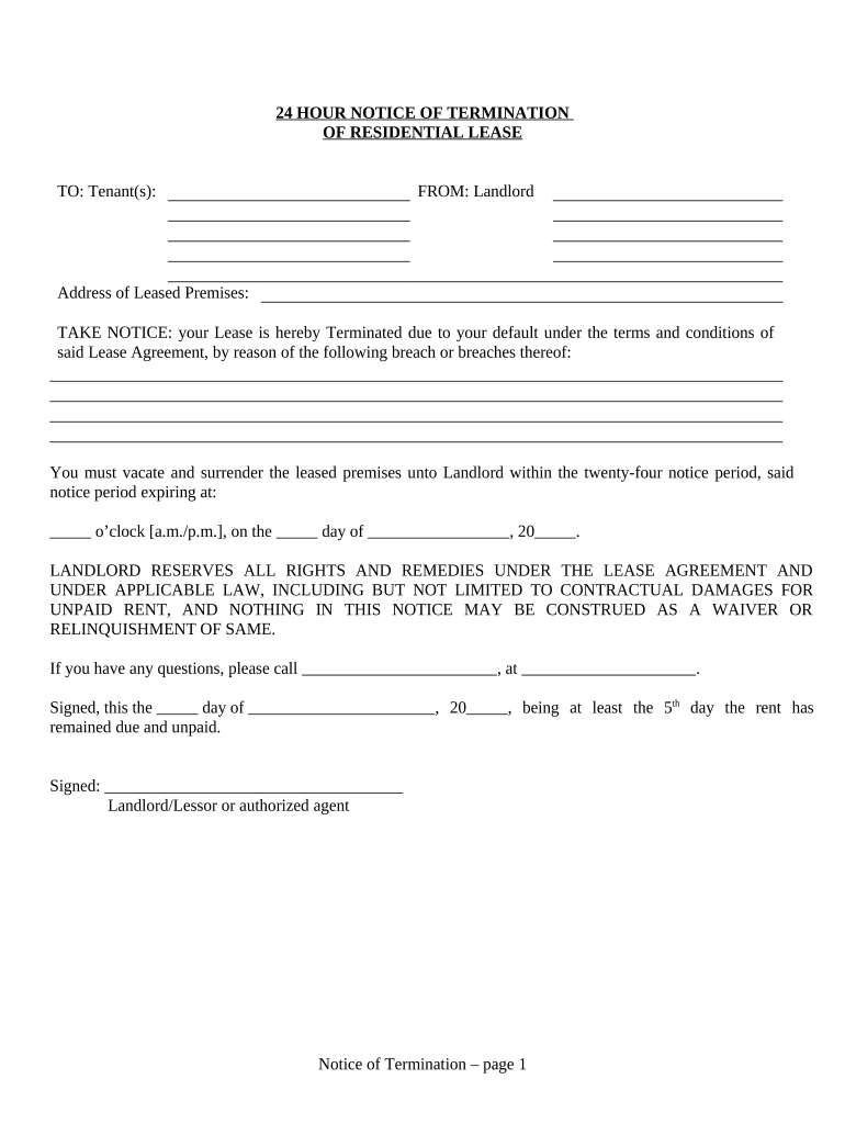Oregon 24 Hour Notice  Form