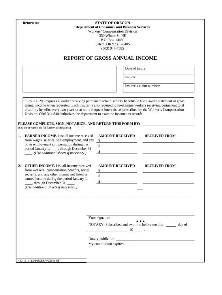 Report of Gross Annual Income Oregon  Form