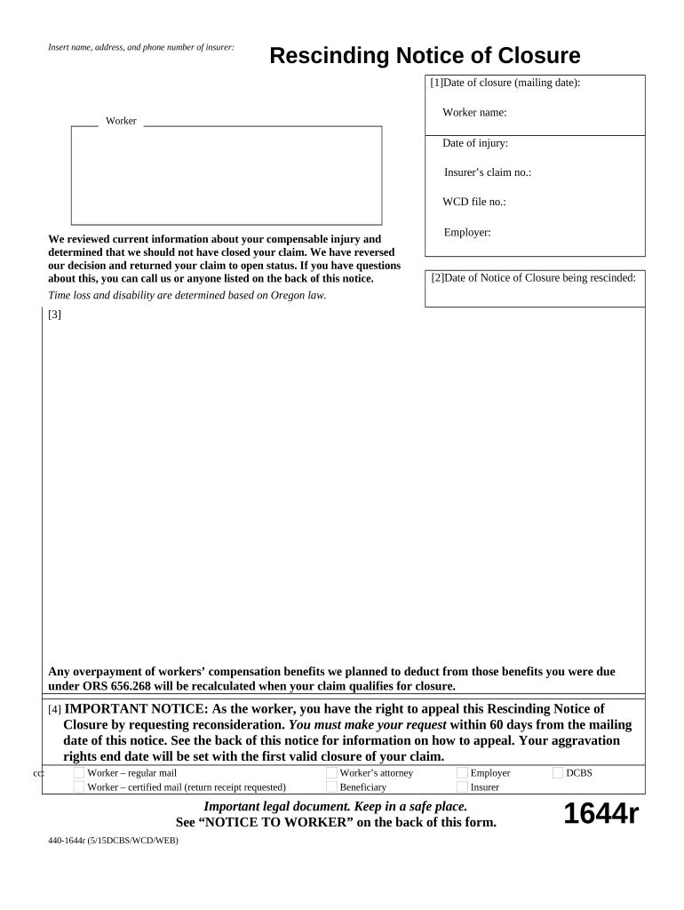 Oregon Notice Closure  Form