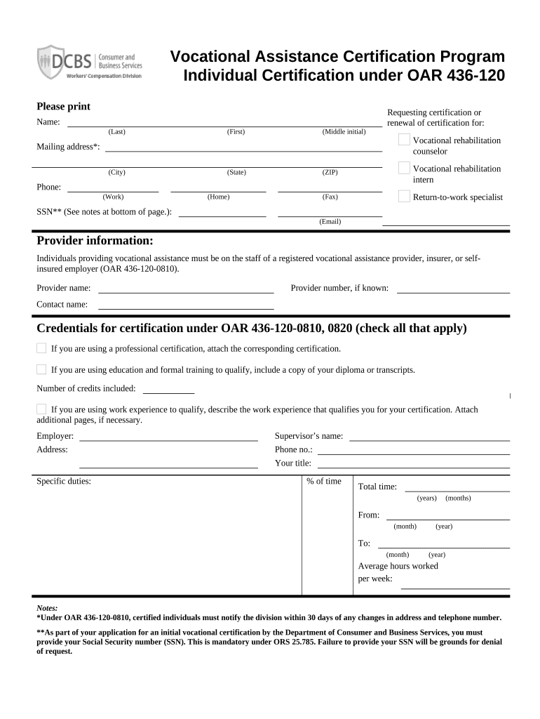 Oregon Assistance Form