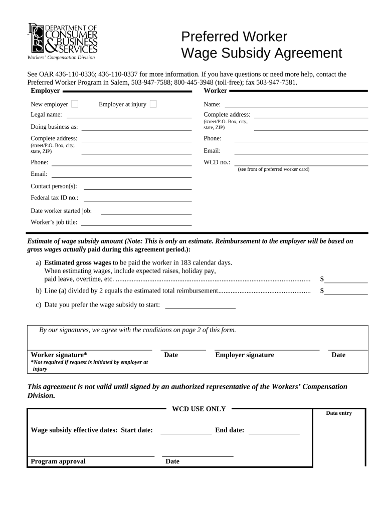 Wage Agreement  Form
