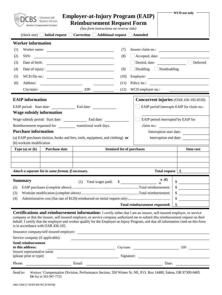 Oregon Reimbursement  Form
