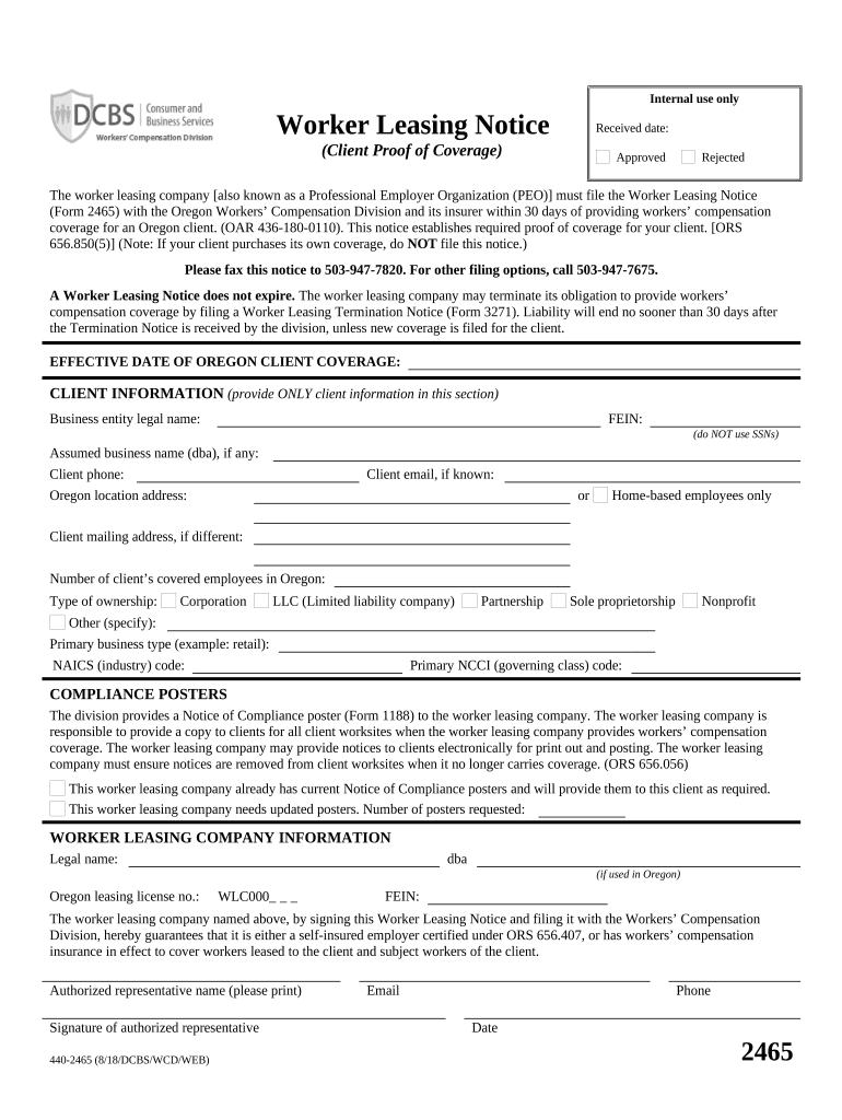 Worker Leasing Notice Oregon  Form