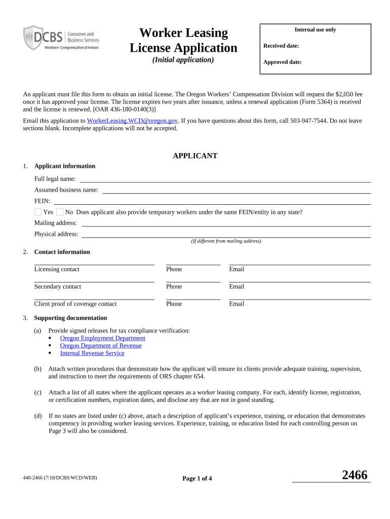 Fill and Sign the Application for Oregon Worker Leasing License Oregon Form