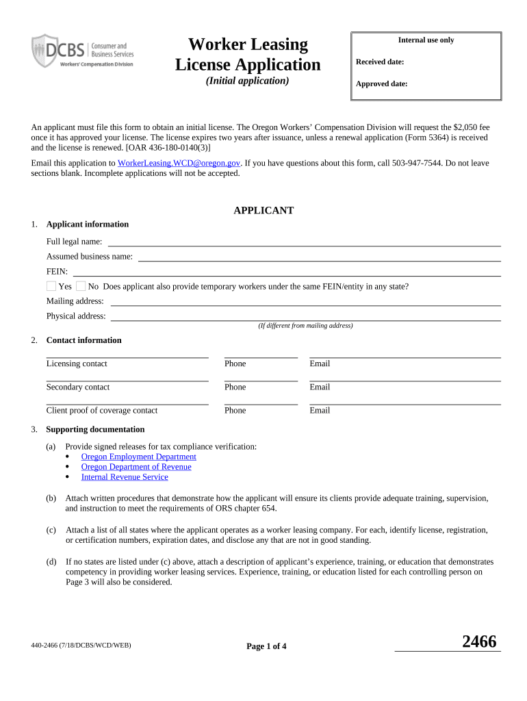 Application for Oregon Worker Leasing License Oregon  Form