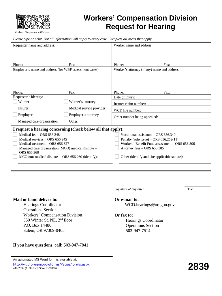 Oregon Workers Compensation  Form