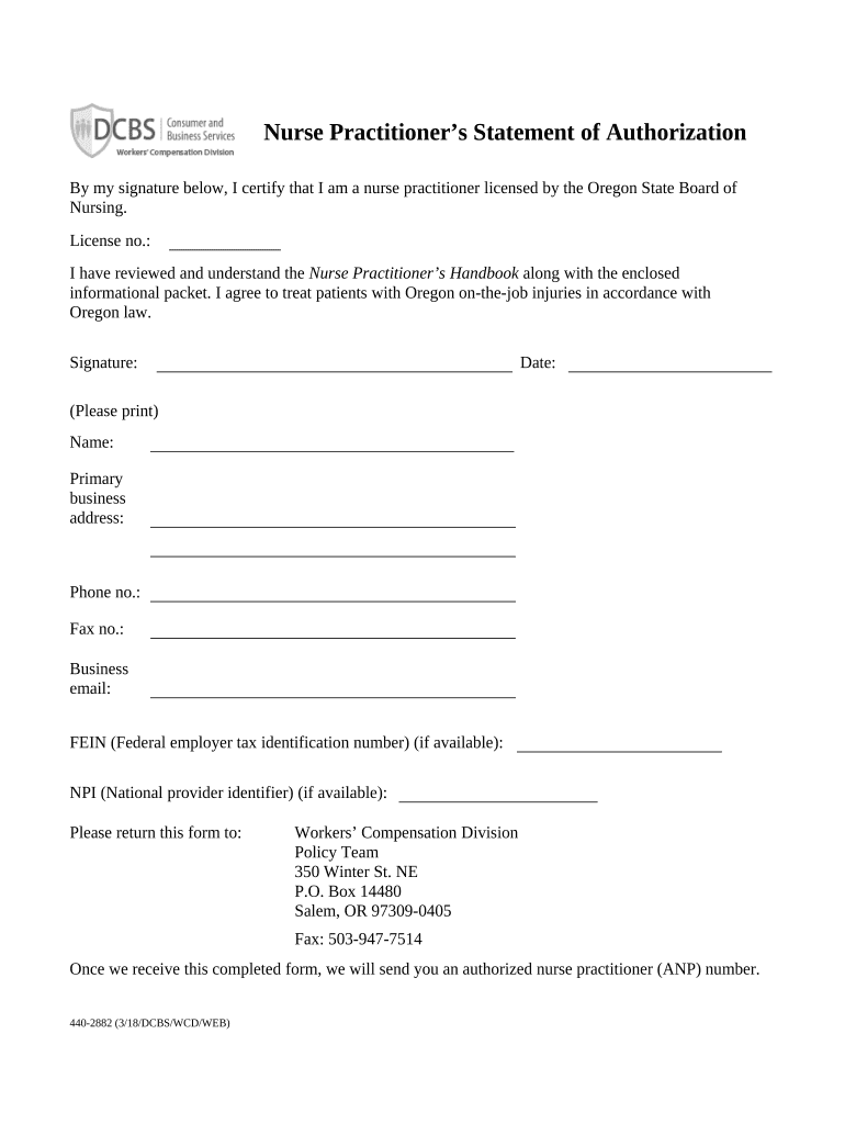 Nurse Practitioner Statement Oregon  Form