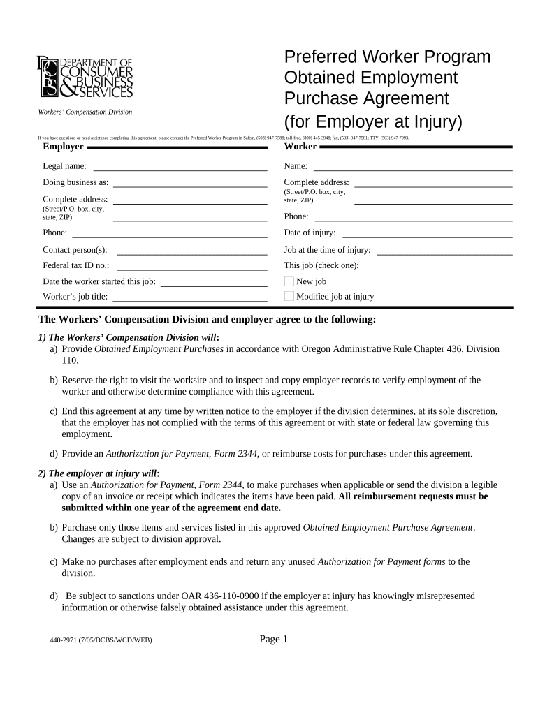 Oregon Program Employment  Form