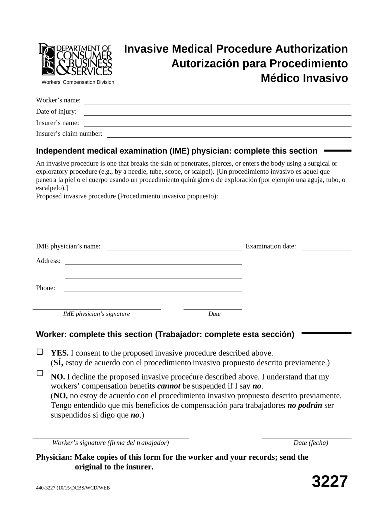 Invasive Medical Procedure Authorization Oregon  Form