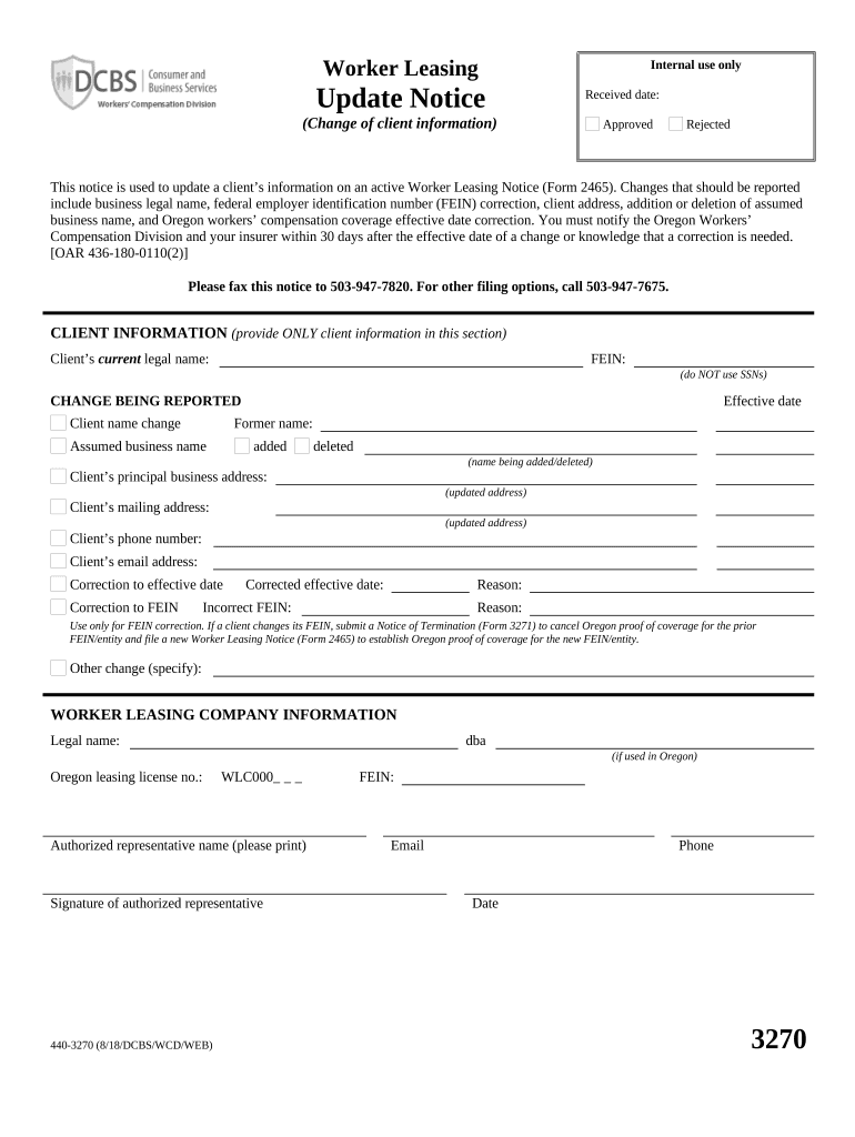 Endorsement to Worker Leasing Notice Oregon  Form