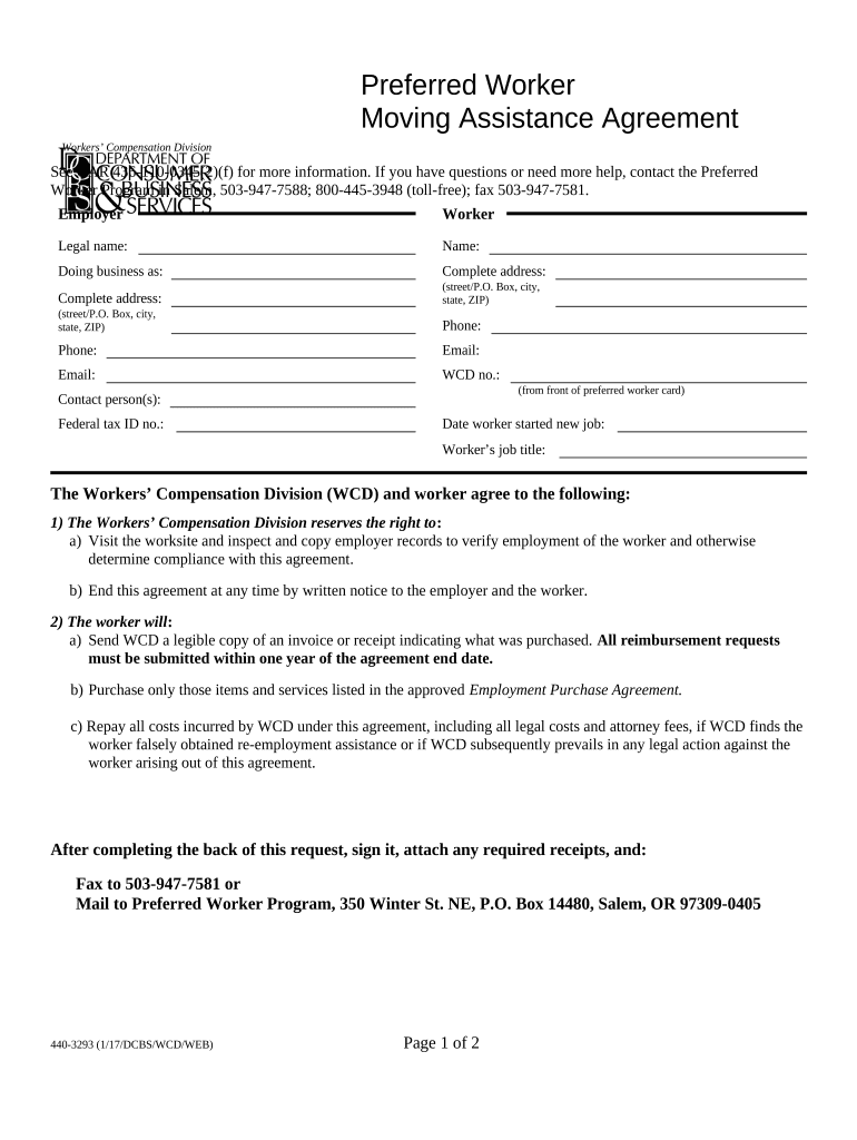 Preferred Worker Obtained Employment Purchase Agreement Moving Assistance Oregon  Form