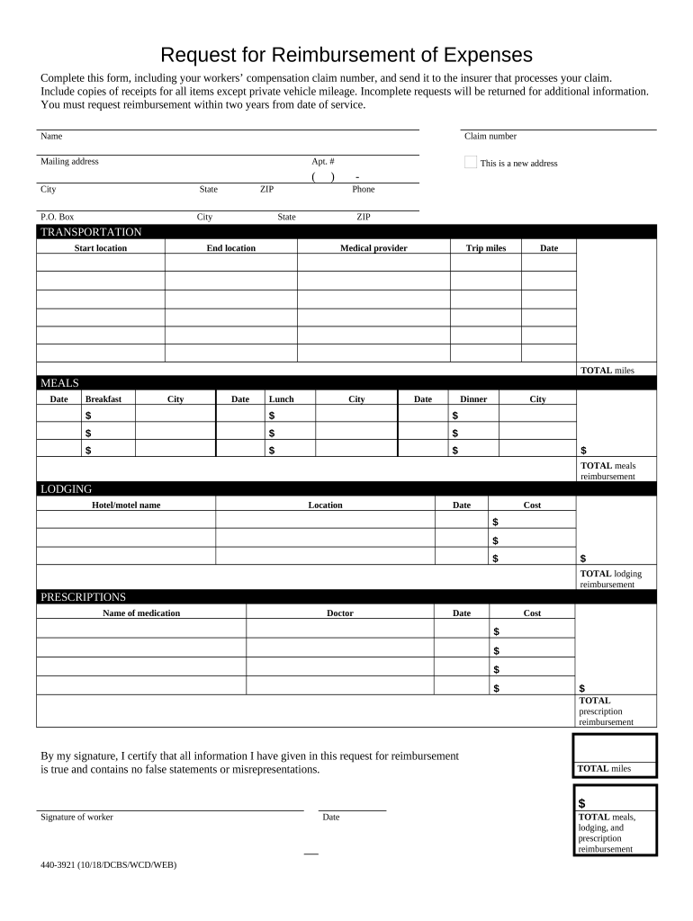 Workers Compensation Request for Reimbursement of Expenses Oregon  Form