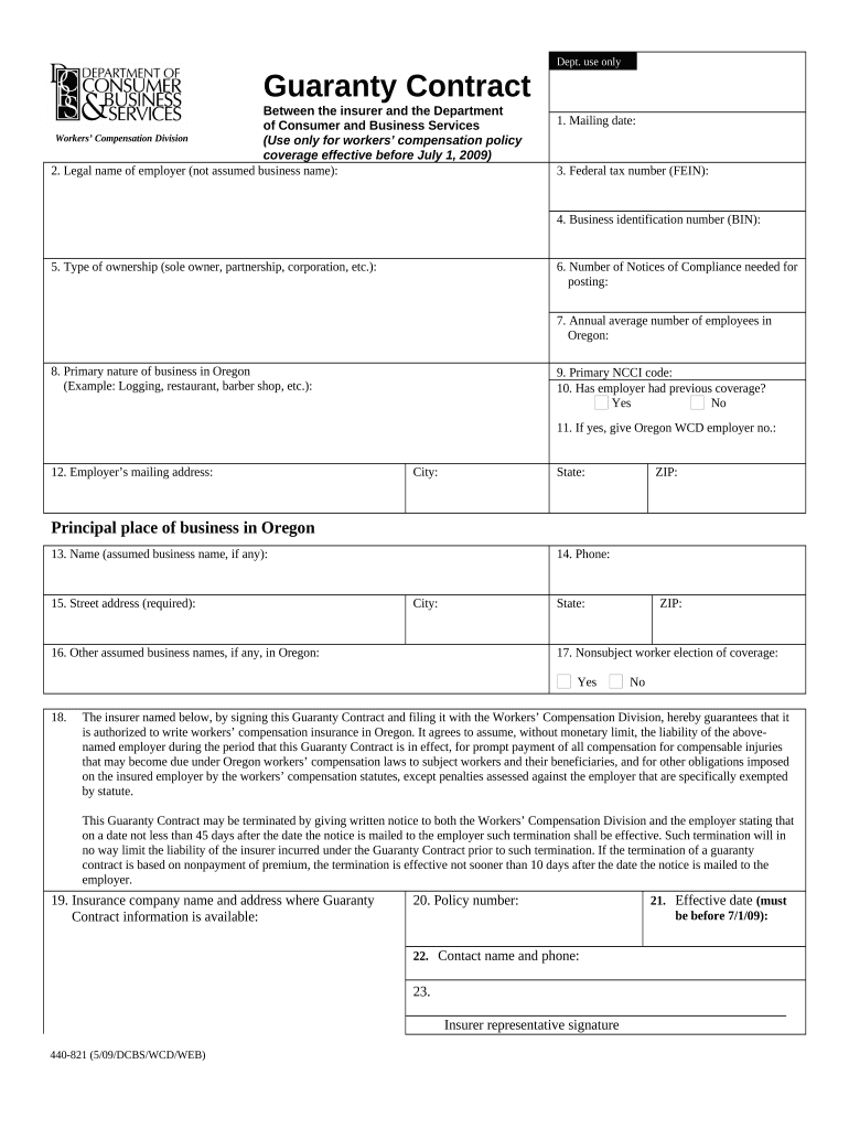 Guaranty Contract Oregon  Form