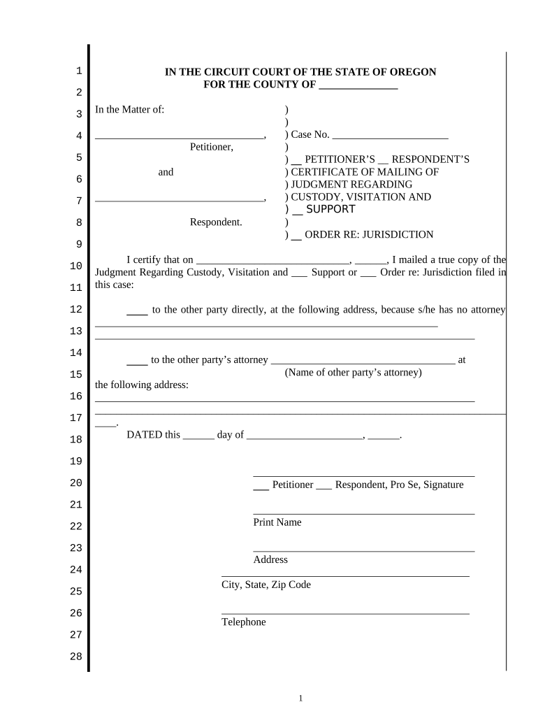 Oregon Certificate  Form