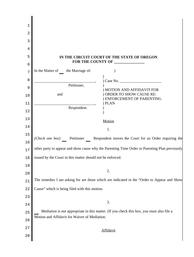 Oregon Parenting Plan  Form