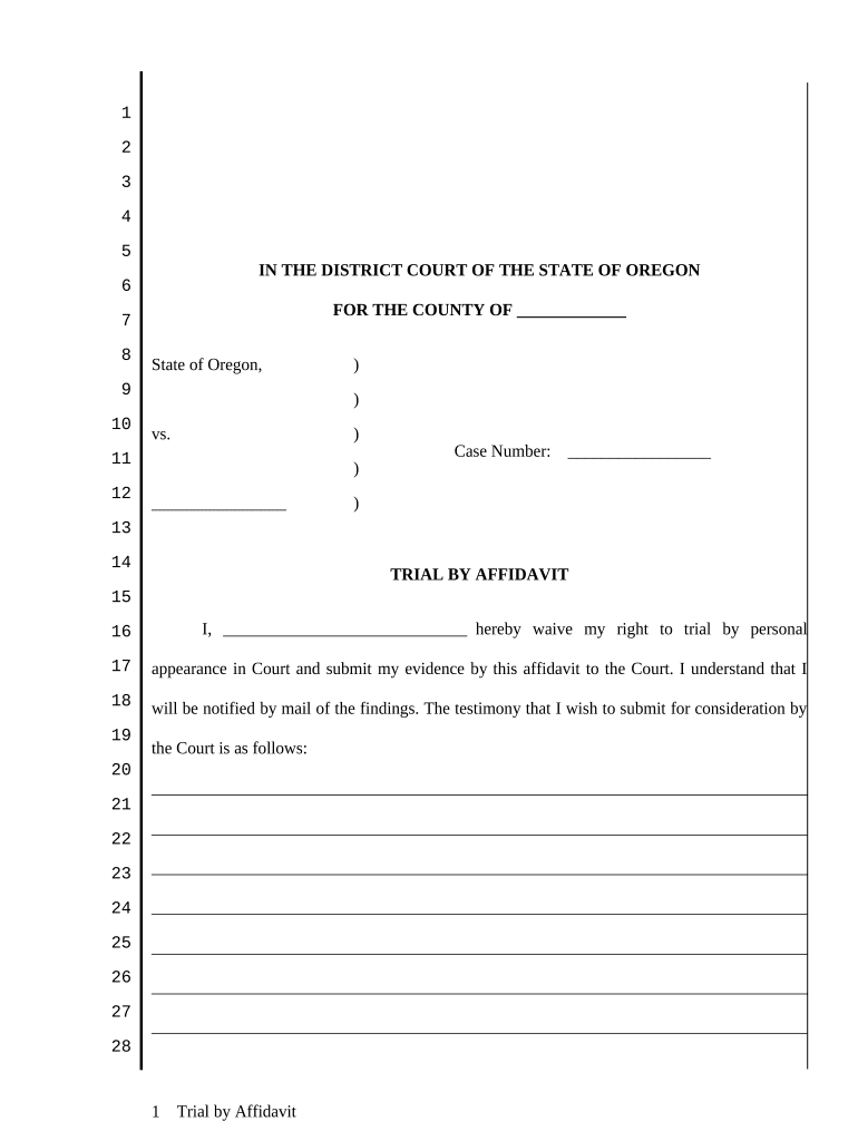 Affidavit for Use in Trial by Affidavit Oregon  Form