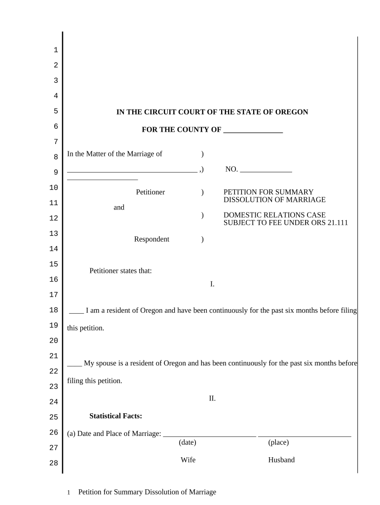 Oregon Summary Dissolution Form