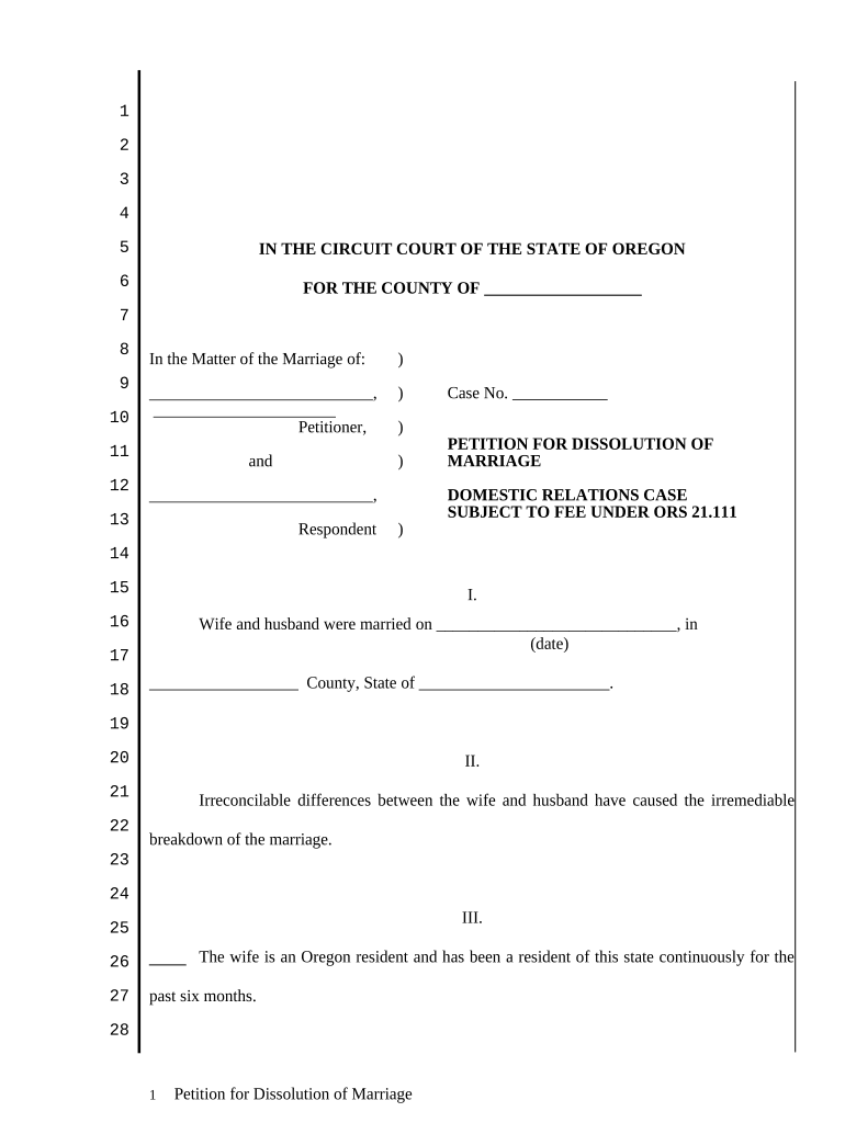 Oregon Dissolution Marriage  Form