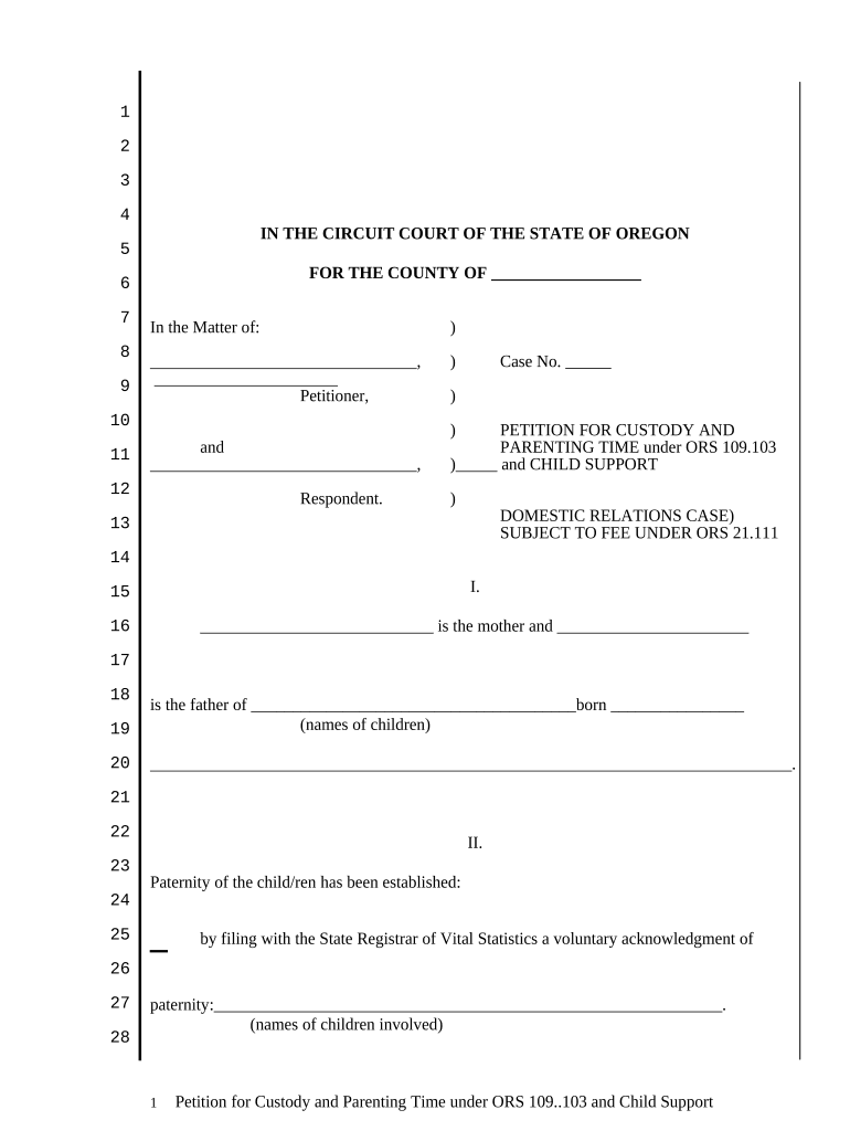 Oregon Petition Custody  Form