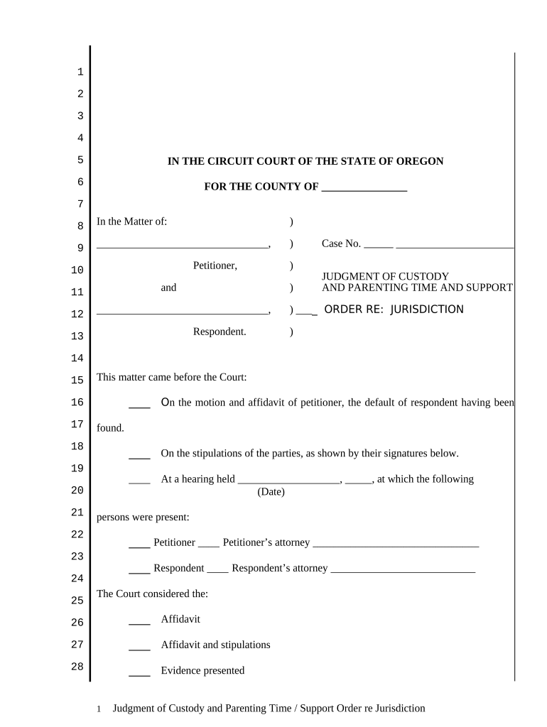 General Judgment of Custody Parenting TimeSupport Order Oregon  Form