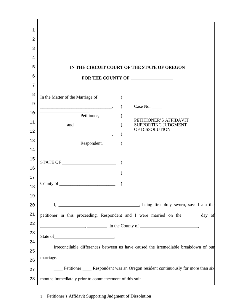 Petitioner's Affidavit Supporting Judgment Oregon  Form