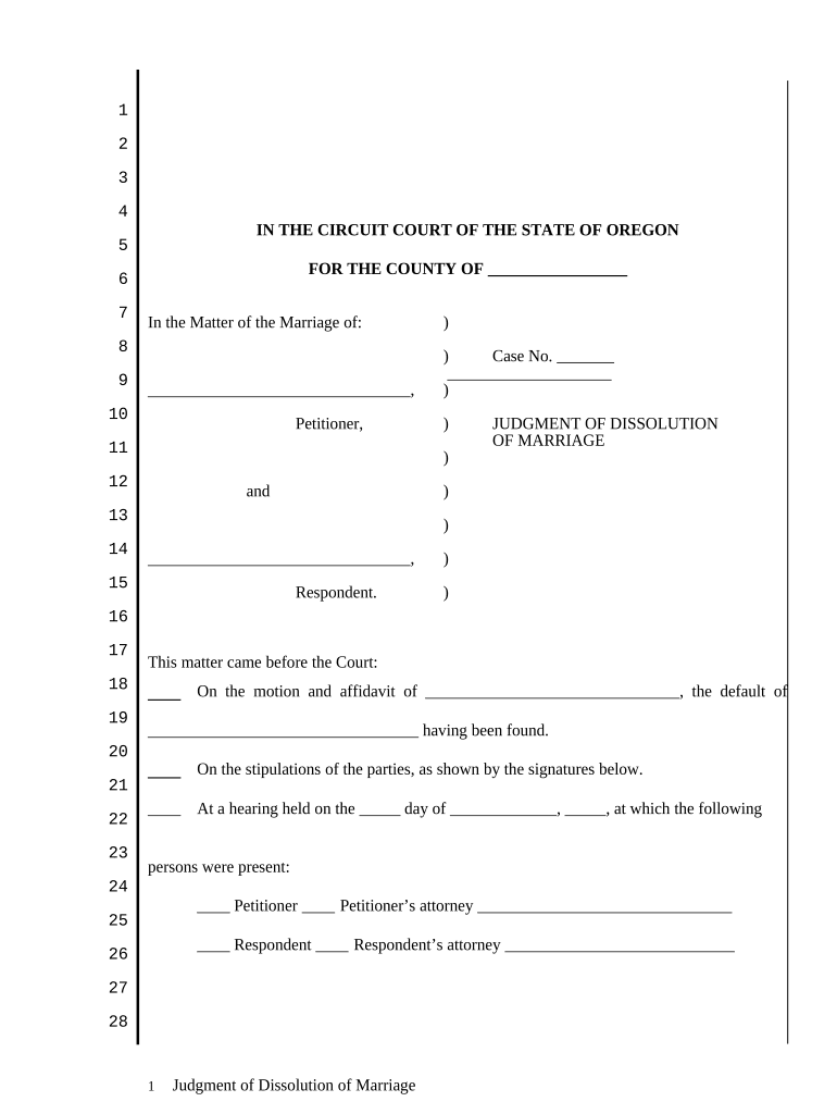 Judgment Dissolution Marriage  Form