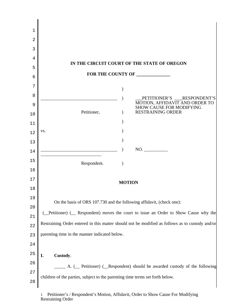 Motion Order Cause  Form