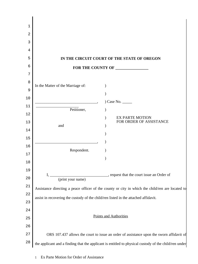 Oregon Ex Parte  Form