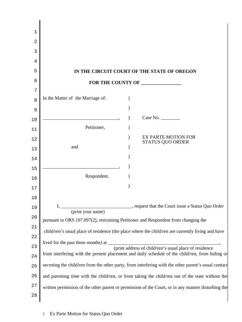 Motion Status Quo  Form