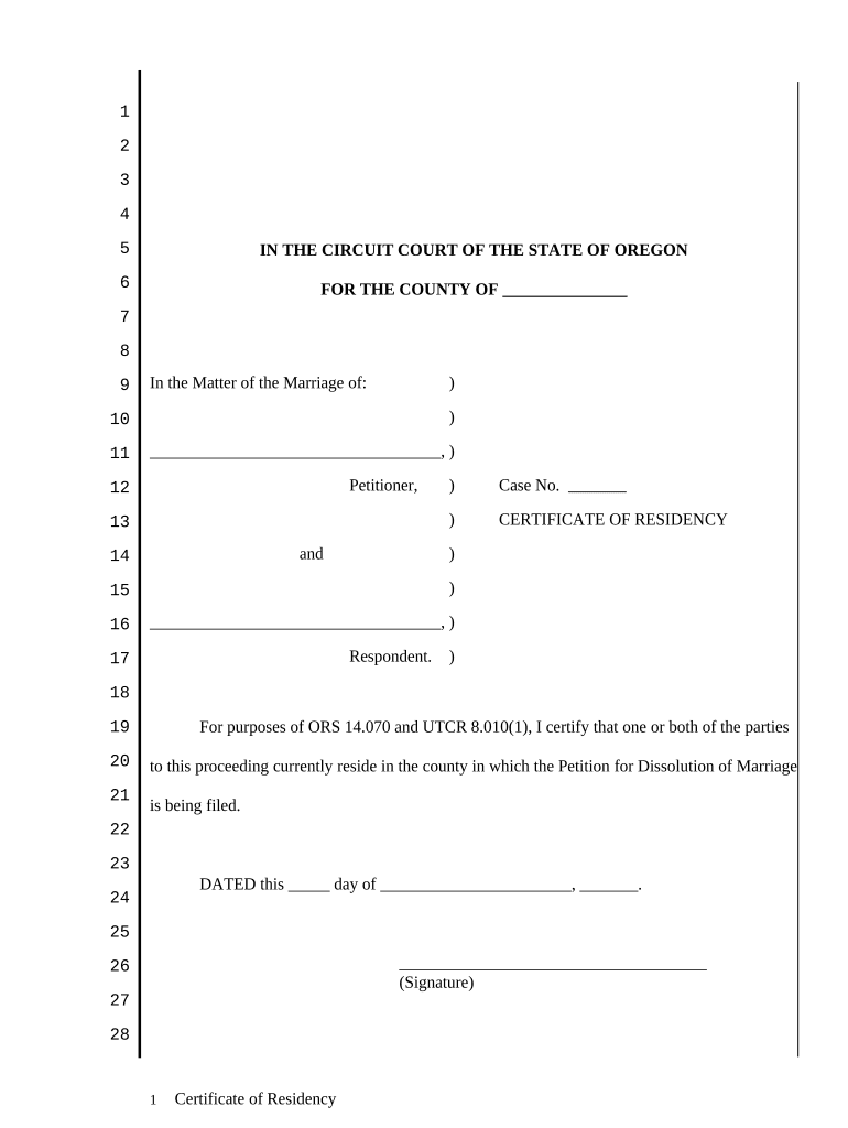 Oregon Certificate Residency  Form