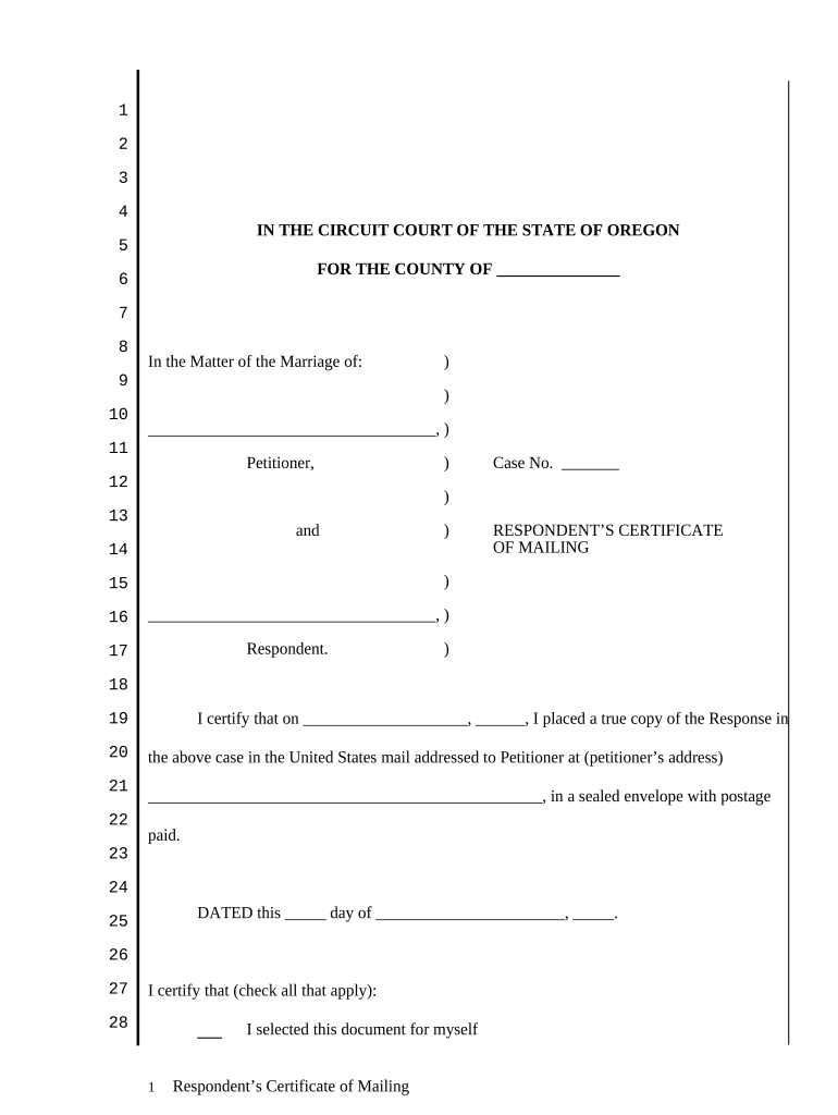 Respondent's Certificate of Mailing Oregon  Form