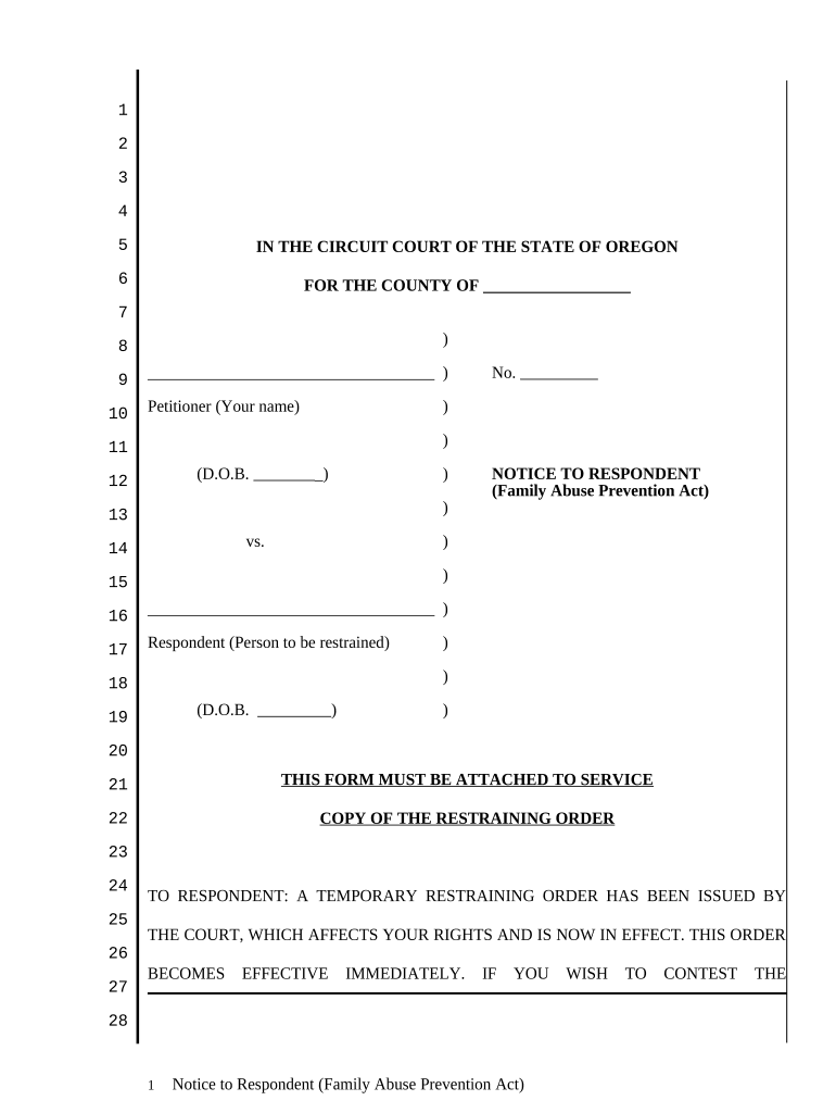 Fapa Restraining Order  Form