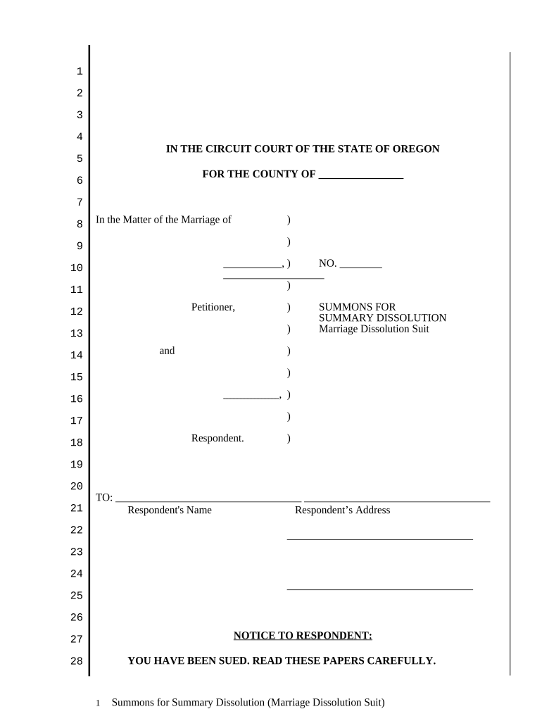 Oregon Summons  Form