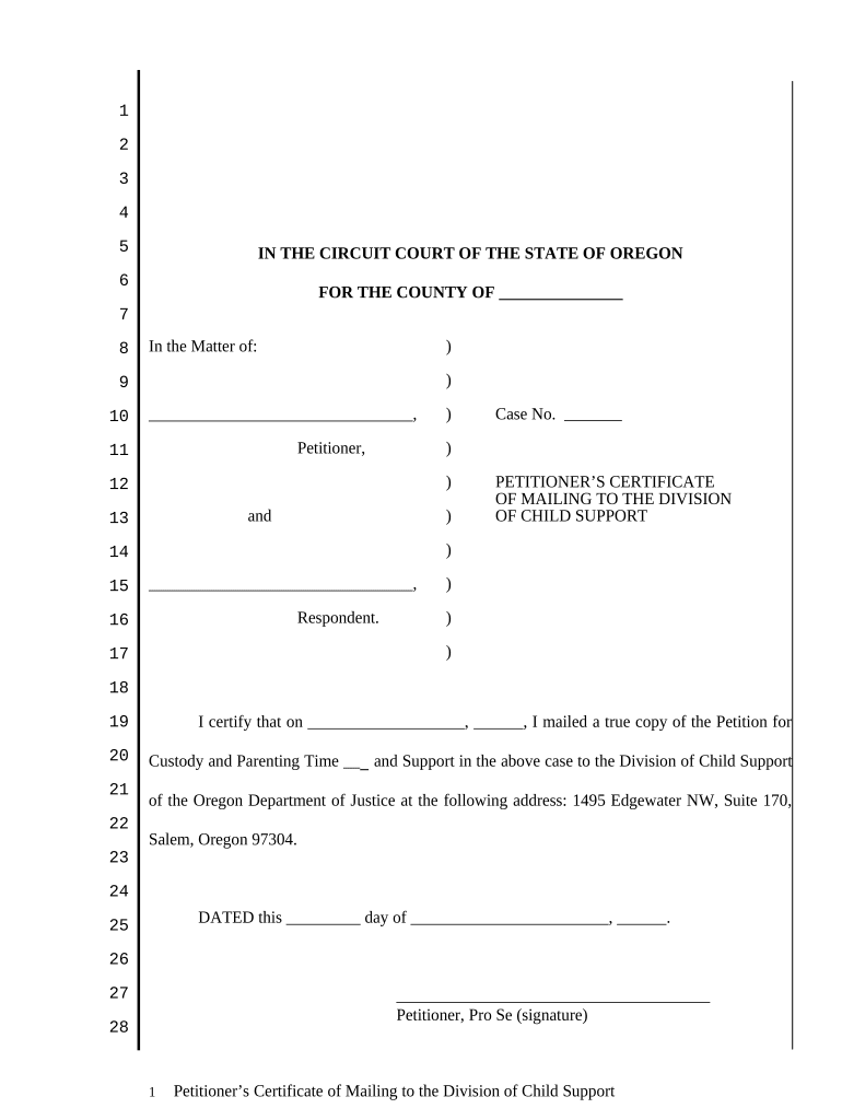 Oregon Child Support  Form