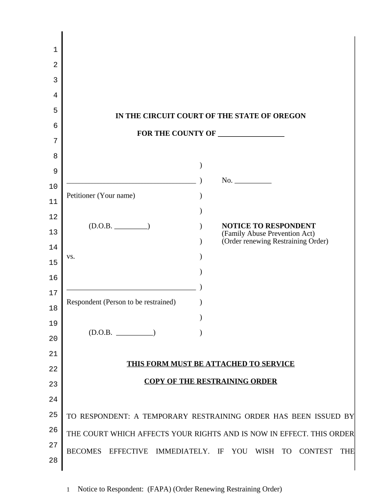 Oregon Order Renew  Form