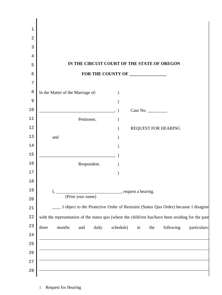 Oregon Request Hearing  Form