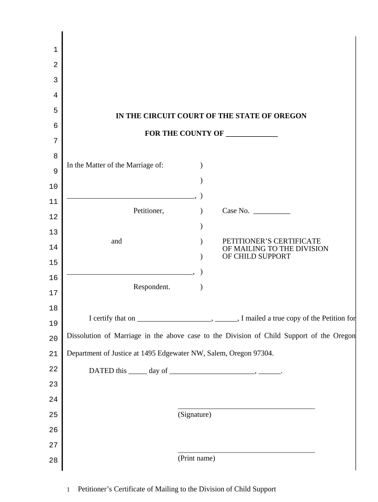 Oregon Child Support  Form