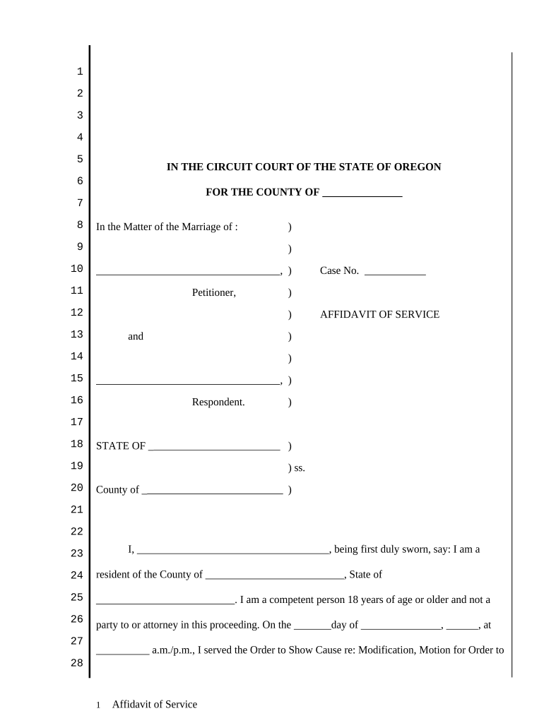 Affidavit of Service Regarding Various Motions, Orders, Etc Regarding COPE Oregon  Form