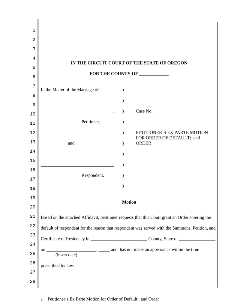 Motion Order Default  Form