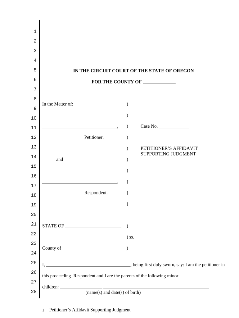 Petitioner's Affidavit Supporting Judgment Oregon  Form