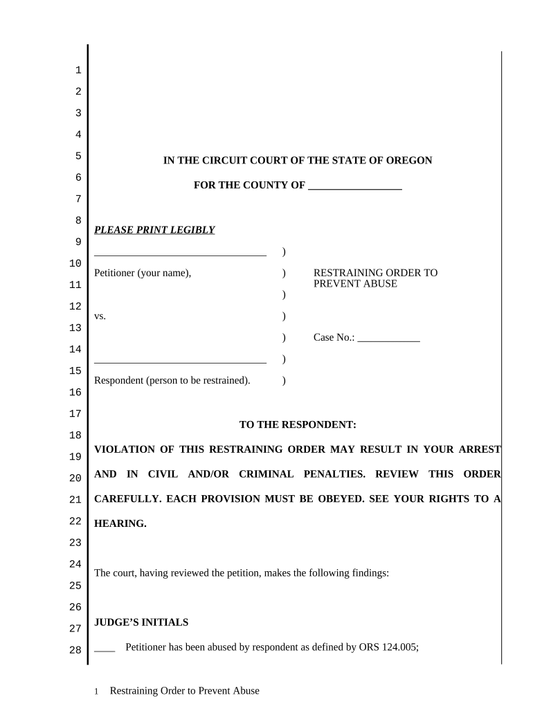 Oregon Restraining  Form