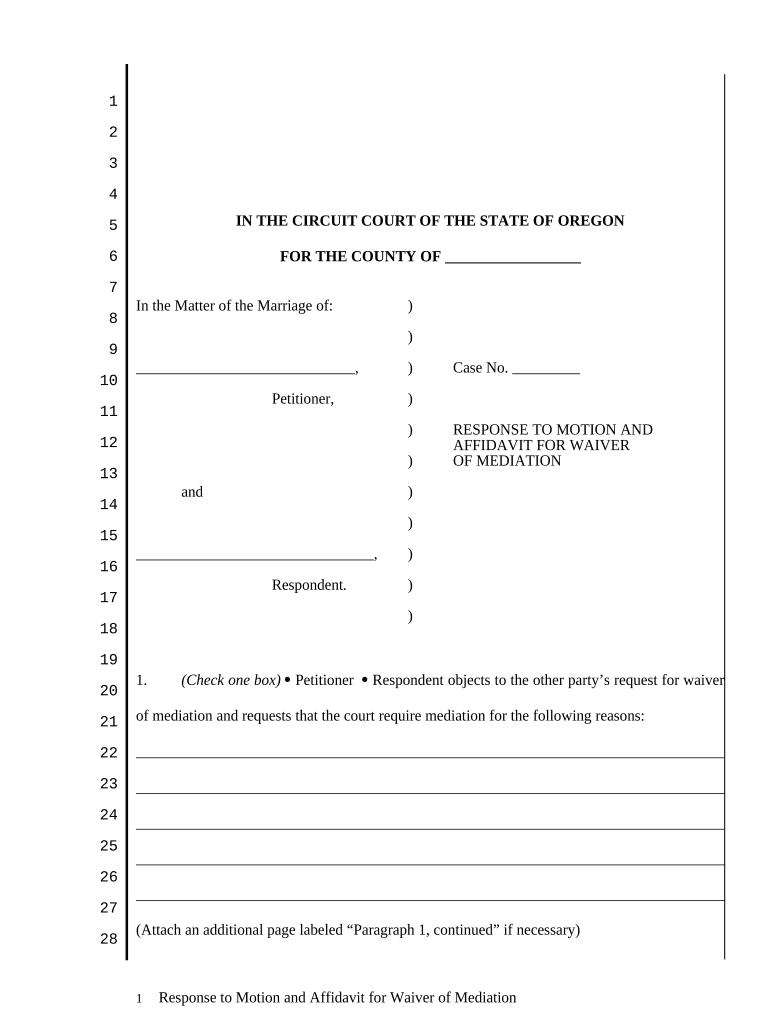 Oregon Response Motion  Form