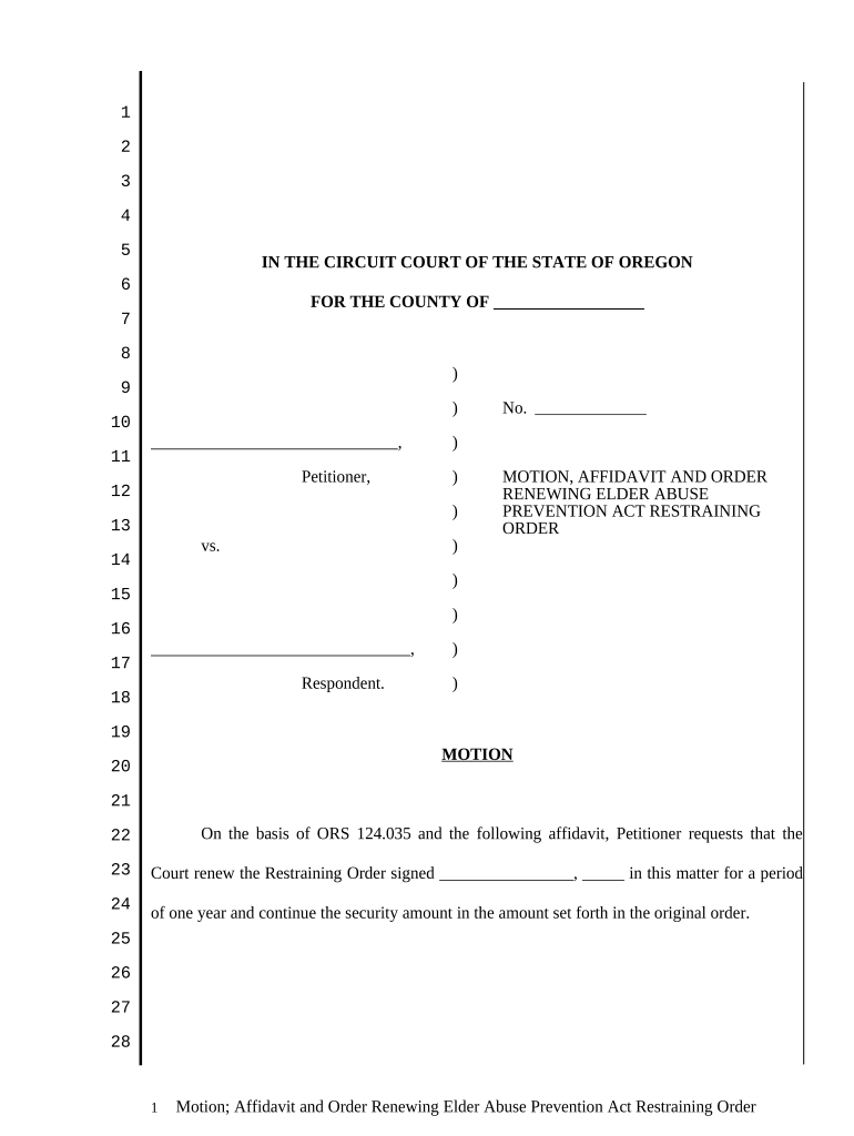 Oregon Order Restraining  Form