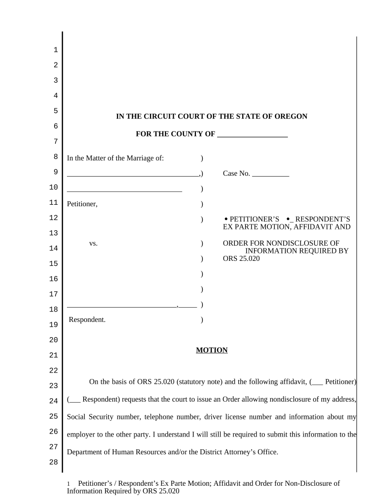 Oregon Motion Form