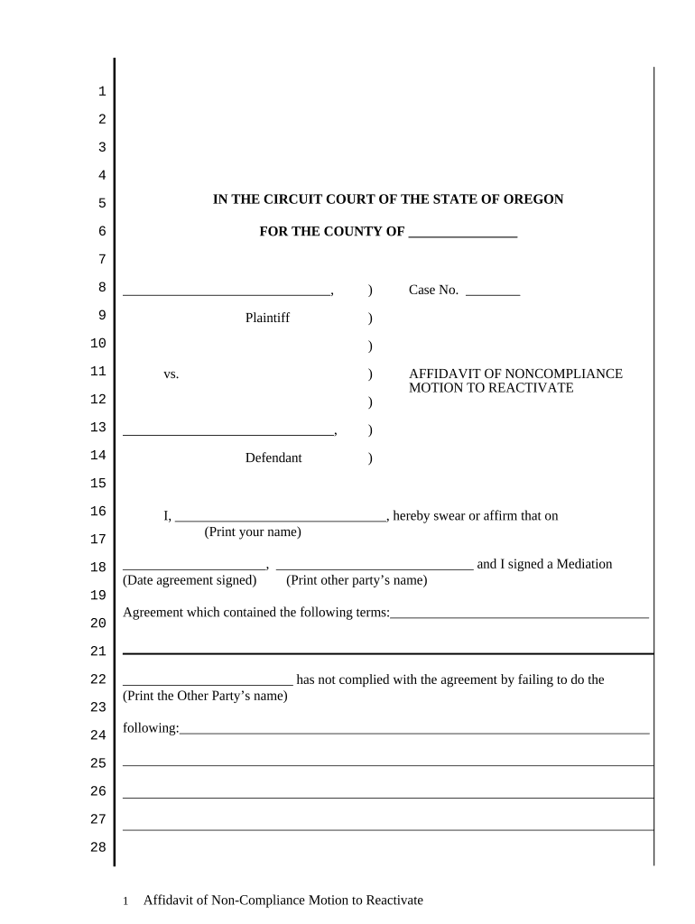 Oregon Noncompliance  Form