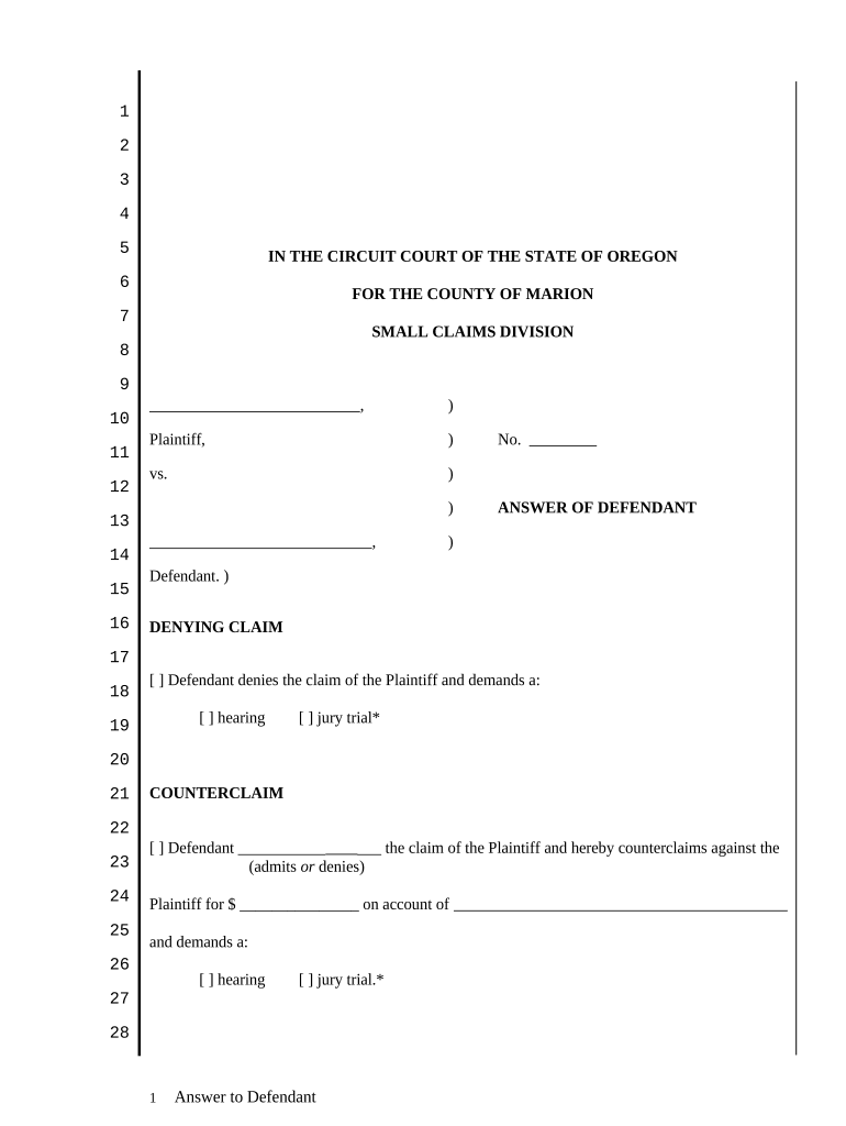 Defendant Small Claims  Form