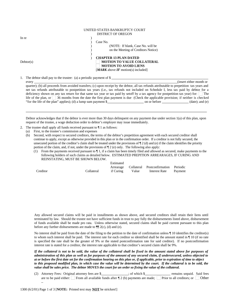 Oregon Chapter 13  Form