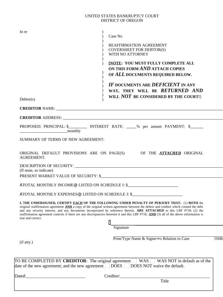 Reaffirmation Coversheet Oregon  Form